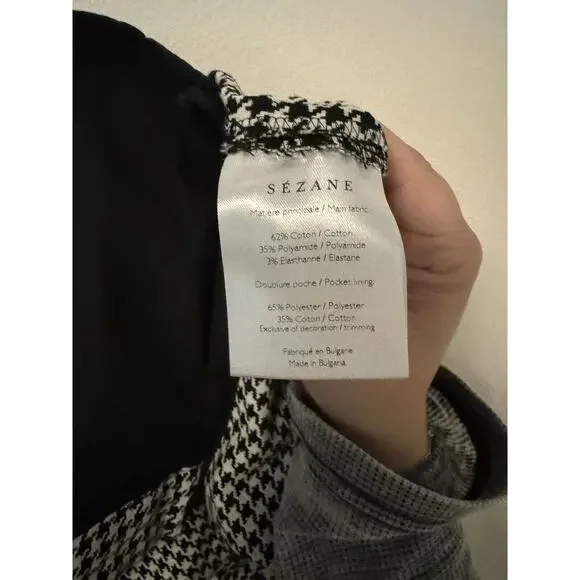 Sezane Pantalon Clara Trousers Black White Houndstooth Sz Fr 38 US 6